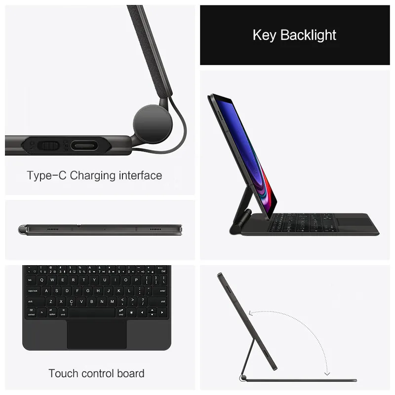 Magic Keyboard for Samsung Galaxy Tab S9 FE 10.9 S9 S8 S7 11-inch Adjustable Stand Case Backlight Touchpad Keypad Multi-Language