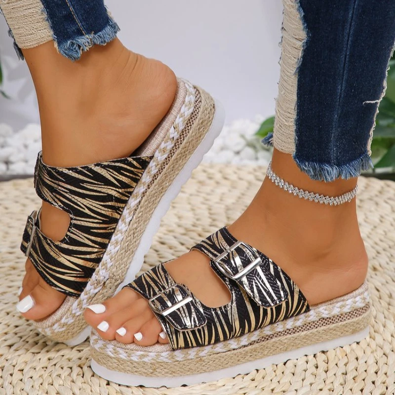 Leopard Flats Platform Slippers Women Shoes Summer Sandals 2024 Designer New Beach Flip Flops Casual Dress Female Zaoatos Slides