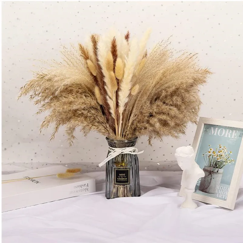 

75Pcs Natural Pampas Grass Fluffy Dry Small Reeds Flowers Bouquet Boho Living Room Decoration Wedding Party Grass Branches Decor