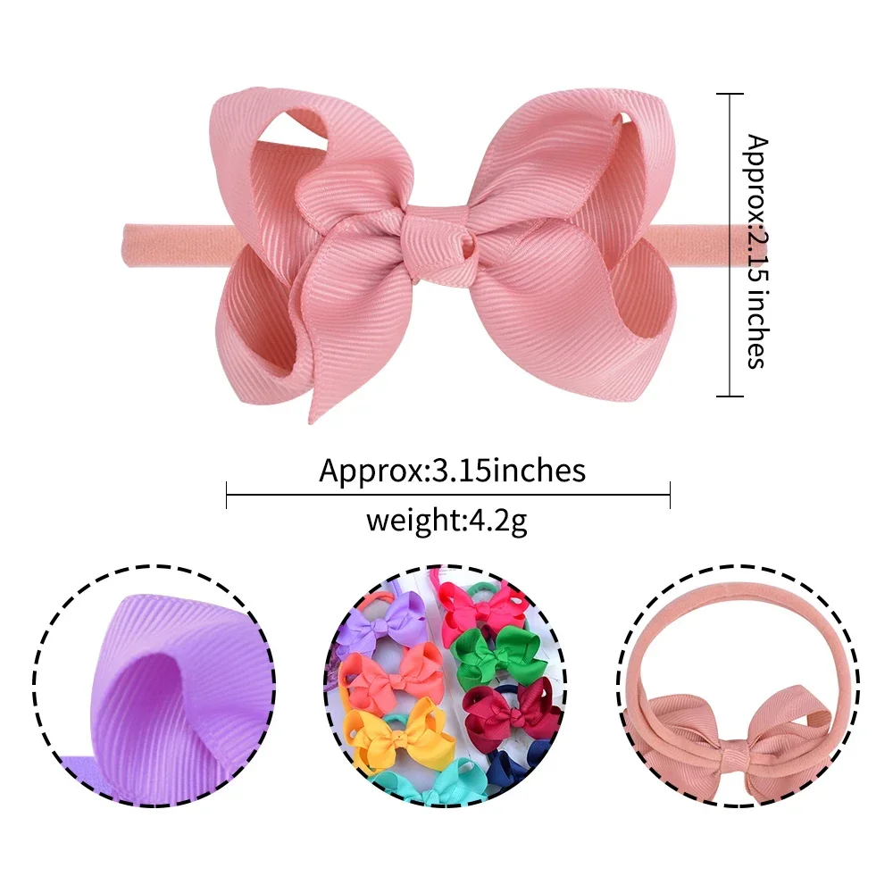 Handmade Elastic Hair Bands para meninas Solid Baby Headband Fita de grosgrain Bowknots Headwear para crianças, acessórios para cabelo, 3,15 polegadas