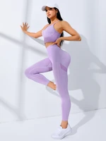 Women Yoga Set 2/Pcs Seamless Workout Outfits Yoga Sportswear Tracksuit Leggings And Thin Shoulder Strap Stretch Sports Bra Fitn - Image 3