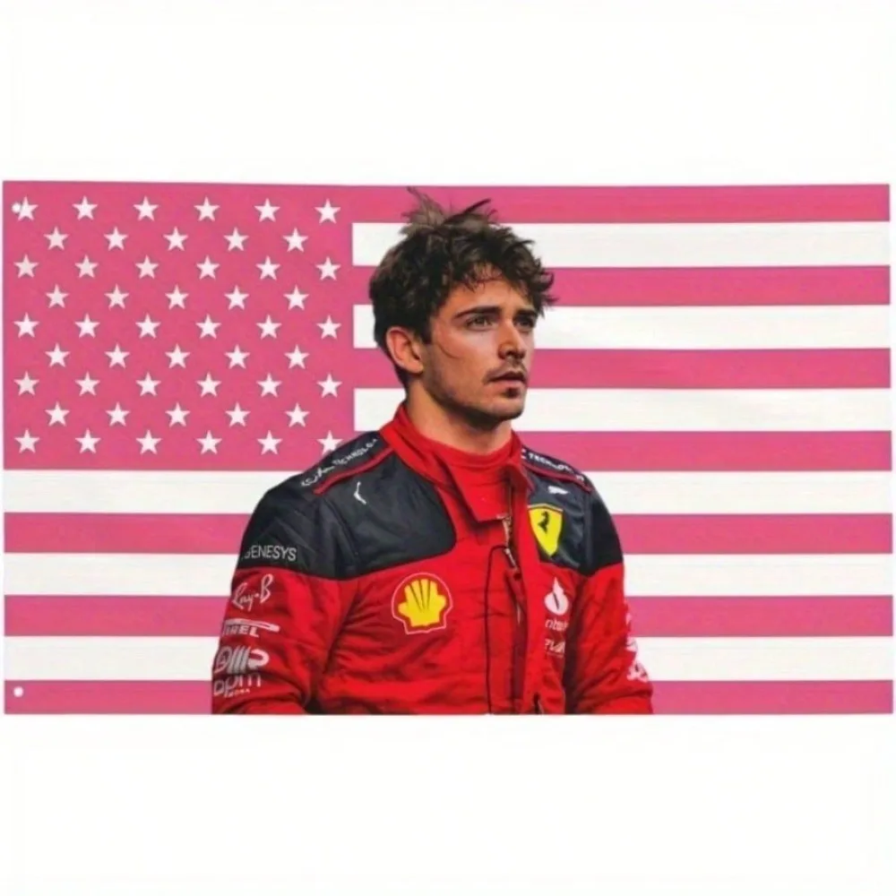 Charles Leclerc American Flag Tapestry Vibrant Pink Stars & Stripes Design, Durable Fabric Wall Decor With Funny Racing Fan