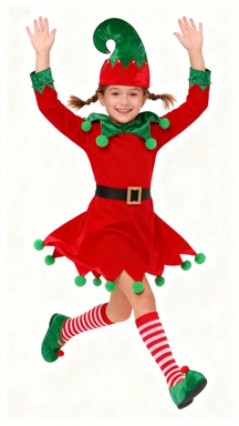 女の子コスプレ衣装ドレスクリスマスエルフドレスコスチュームセットエルフ