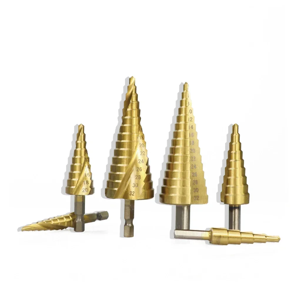 

4-32mm Titanium Coated Pagoda Shape Step Drill Bit HSS Triangle Shank Hole Cone