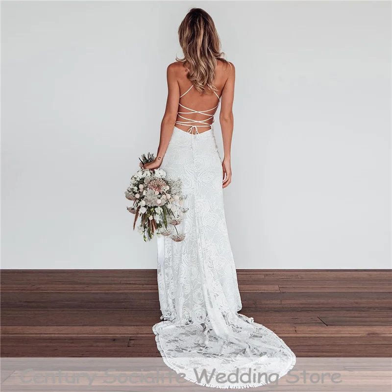 Sexy Boho Wedding Dresses for Women 2025 Straps Backless Lace Simple Beach Bride Dress Country Bridal Gowns Customized