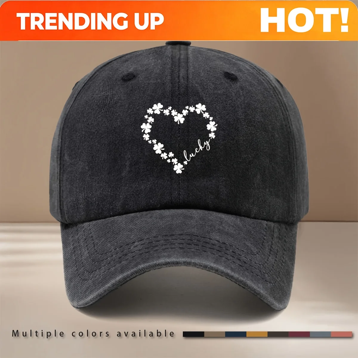 Customization Clover Heart Pattern Baseball Cap, Fashionable, Versatile Six-Panel Cap, Textured Casual Hat, Comfortable And Ligh