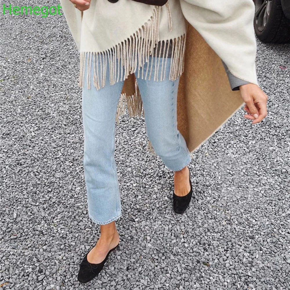 Genuine Leather Square Toe Ladies Slippers Black Butterfly Knot Covered Toe Shoes Fashion Suede Flat Women Slippers