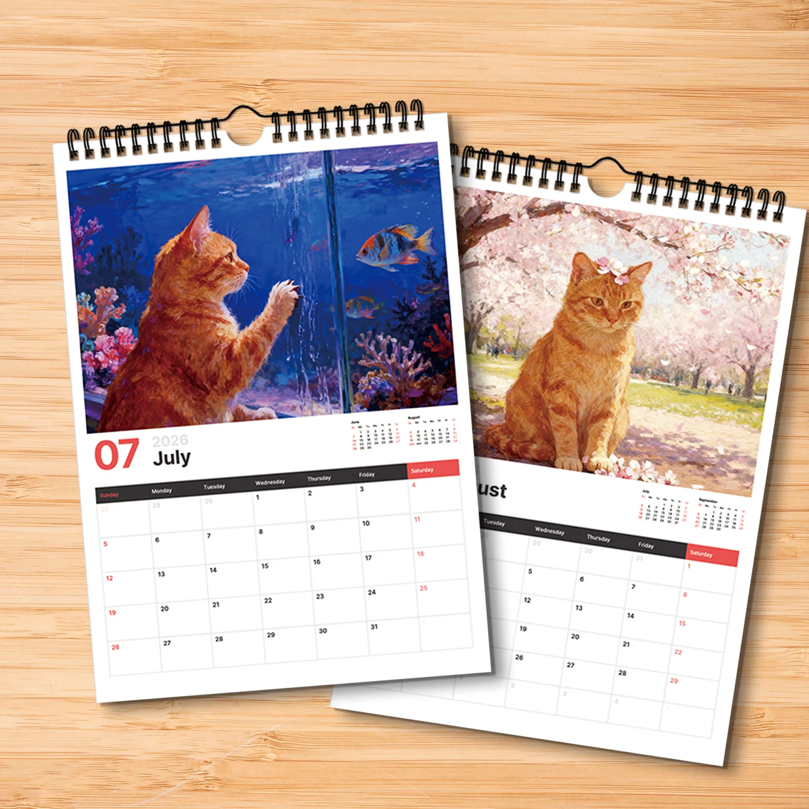 Calendario a tema gatto arancione 2026 da 1 pezzo, adatto per controllare le date, perfetto per gli amanti dei gatti, fa un regalo confortante e curativo
