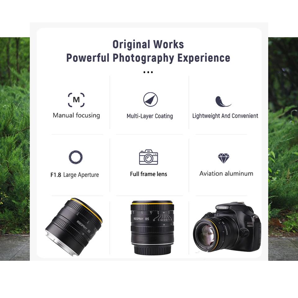 カメラレンズRishespin-f1.8,フルフレーム,85mm, f1.8,金属,Canon-ef