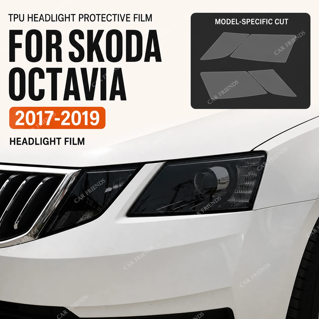 Car Custom Fit Pre-Cut TPU Headlight Protective Film for Skoda Octavia 2017 2018 2019 Transparent Black Headlamp Restoration