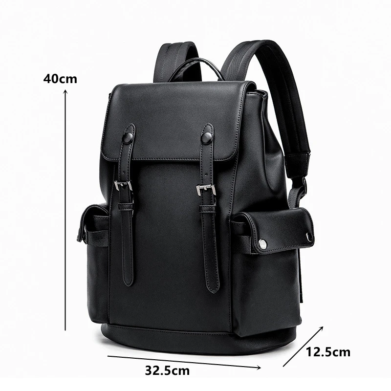 Fashion Men Backpack Casual Black PU Leather Travel Backpack Men Camping Back Bag High Capacity Computer Bag Student School Bag