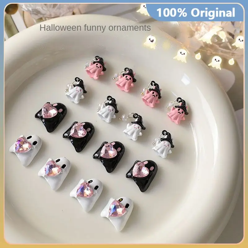 10個入り ハロウィン楽しいネイルアクセサリー 漫画風キュートネイルアートチャーム ハート型リトルウィザードインプペンダント 3D DIYマニキュアデコレーション