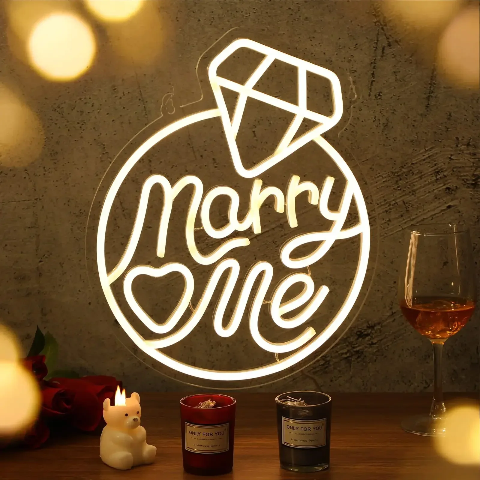 結婚してください-ダイヤモンドネオンサイン-ウェディングデコレーション-led調光可能-usb電源-ネオンライト-結婚プロポーズ-寝室の壁飾り-恋人へのギフト