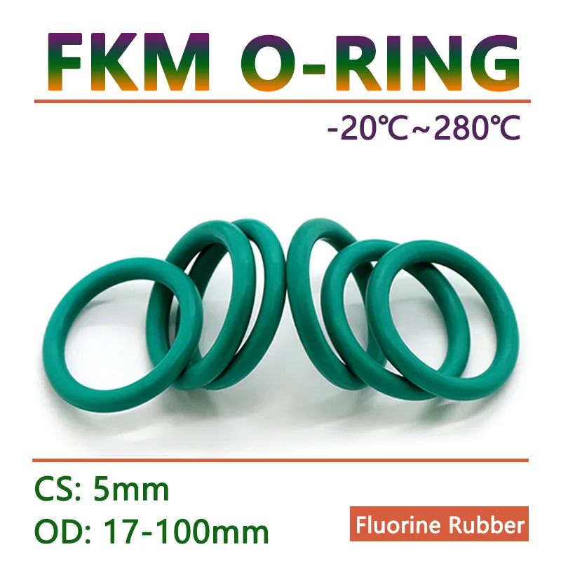 Thickness CS 5mm Green FKM Fluorine Rubber O Ring Gasket OD 17-100mm O-Ring Seal Washer Oil and Acid Resistant High Temp