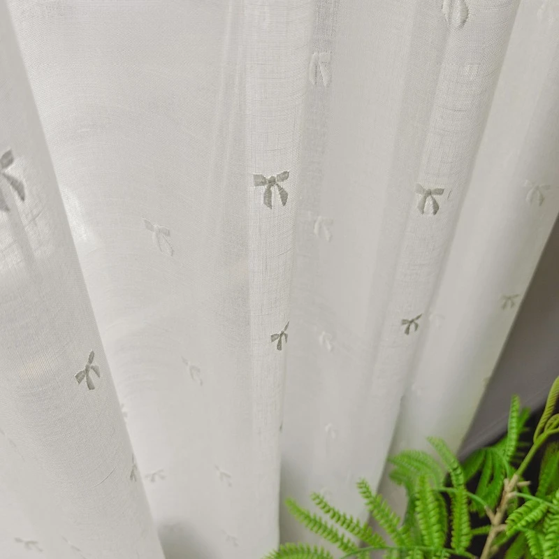 Three-dimensional Embroidered Cotton Gauze Soft Gauze Curtain Luxury Custom Size Fashion Elegant White Tulle Window Wedding