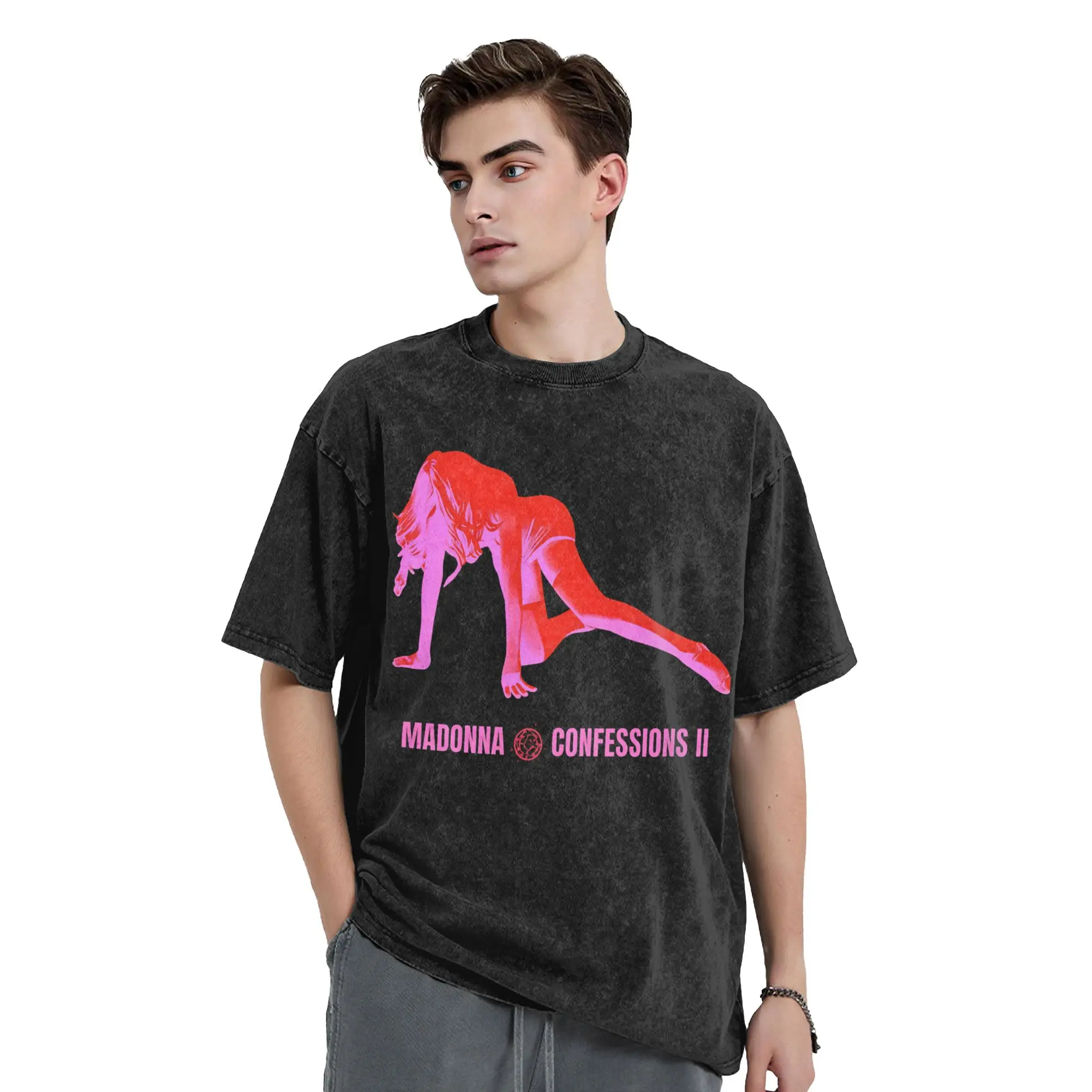 M-Madonna Confessions II Album T Shirt Washed Short Sleeve Street T-Shirts  Vintage Tops Streetwear Summer Tops Tees