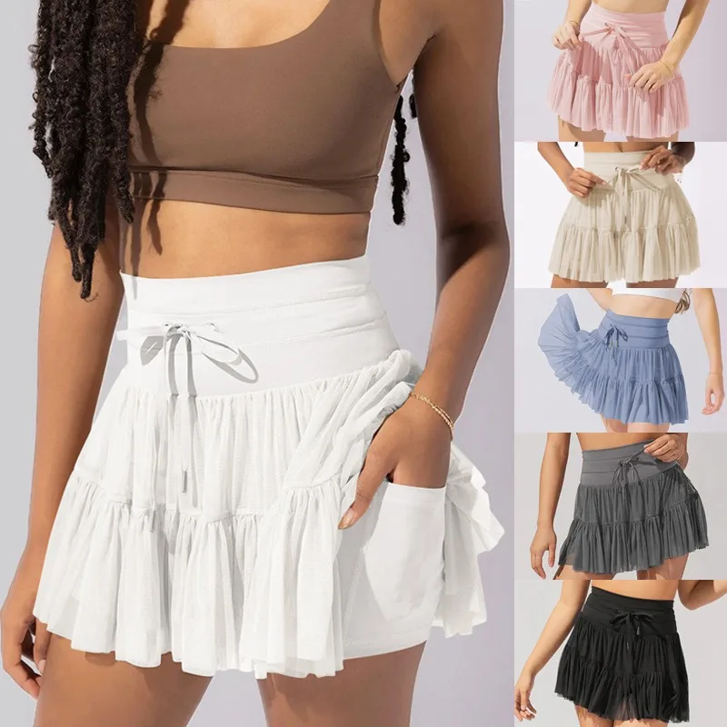 

Sexy Women Lace-up Pleated Skirts Safety Pants High Waist Summer Vintage Mini Skirts Korean Tennis Designed Dance Skirt Y2K