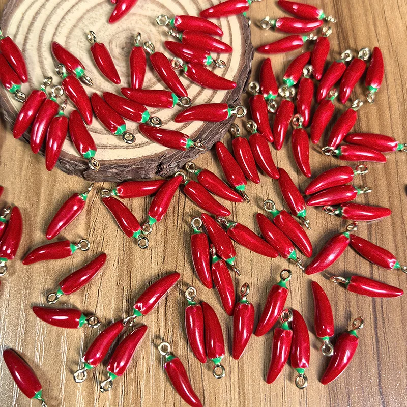 50 قطعة/الحزمة السائبة بالجملة الفلفل الأحمر سبائك المينا سحر مقلد الخضار سوار القرط قلادة DIY بها بنفسك صنع المجوهرات #2