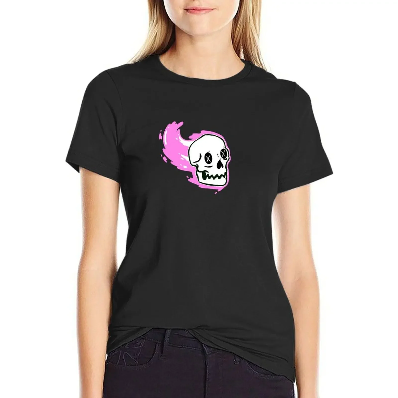 

Pink Flow Skull T-Shirt quick drying hippie clothes blacks graphics Top Women