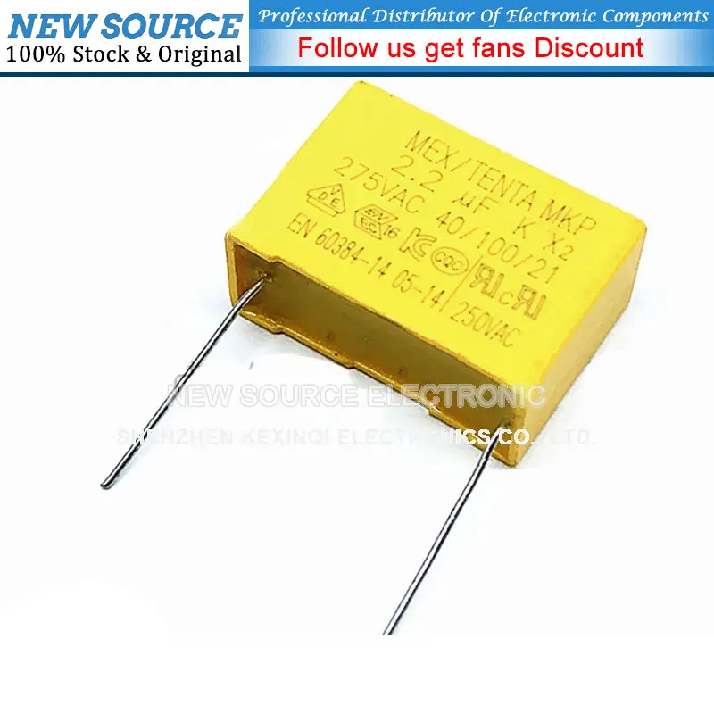 

20pcs/lot 275V 225K Safety Capacitor X2 Polypropylene Safety Plastic Film 2.2uf MKP P=27.5mm Best Quality