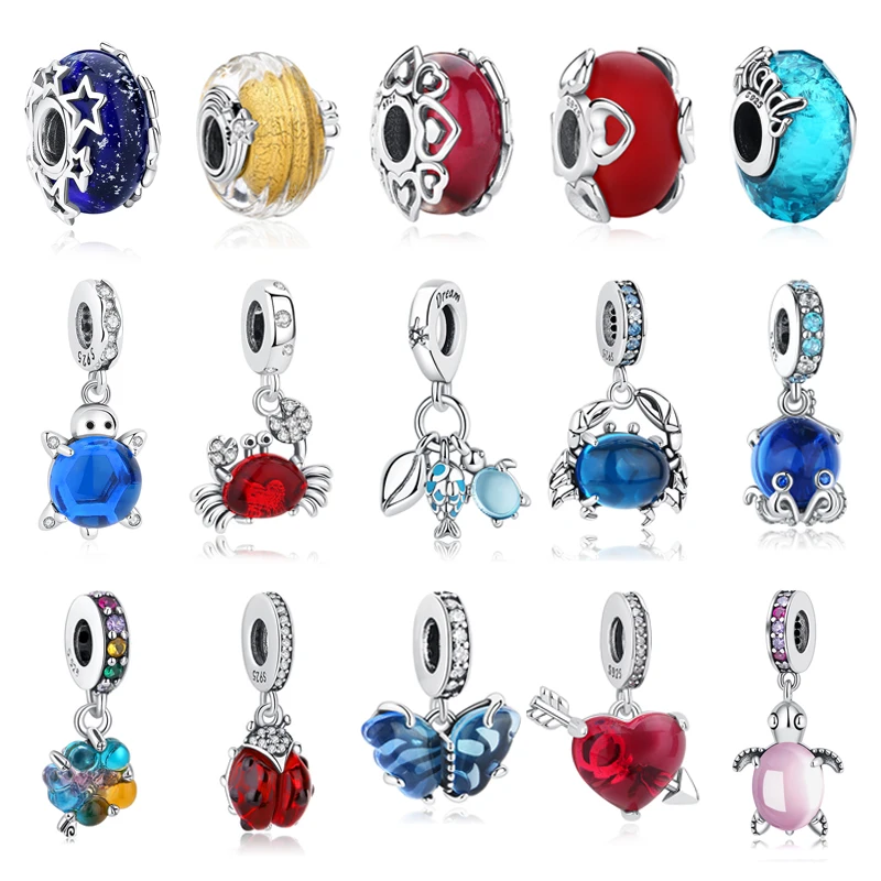 

Original 925 Sterling Silver Charms Turtle Butterfly Love Heart Glass Murano Beads Fit Pandora Bracelets Necklaces Women Jewelry