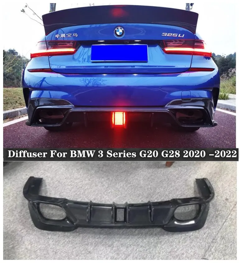 

For BMW 3 Series G20 G28 2020-2022 (With Lamp) High Quality Carbon Fiber Car Rear Trunk Lip Splitter Bumper Diffuser Protector