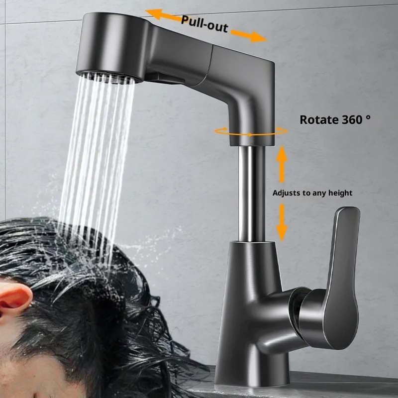 

Pull Out Lift Kitchen Faucet 360° Rotatable Bathroom Basin Faucet Stainless Steel Kitchen Sink Faucet with Pull Out Sprayer