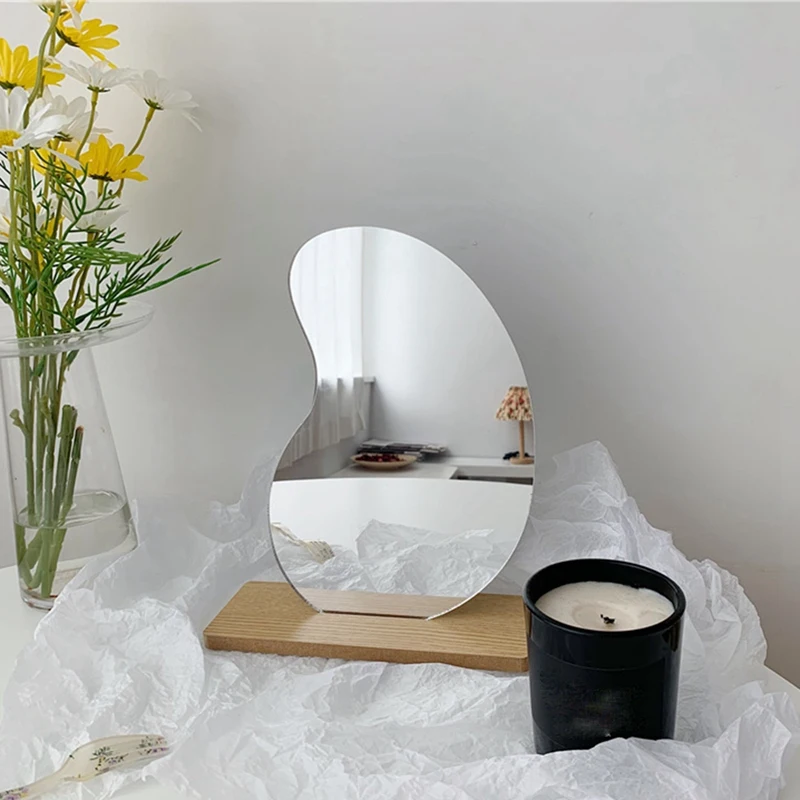 Miroir de Maquillage Décoratif en Acrylique de Style Coréen, Base en Bois, Outils de miles Cosmétique