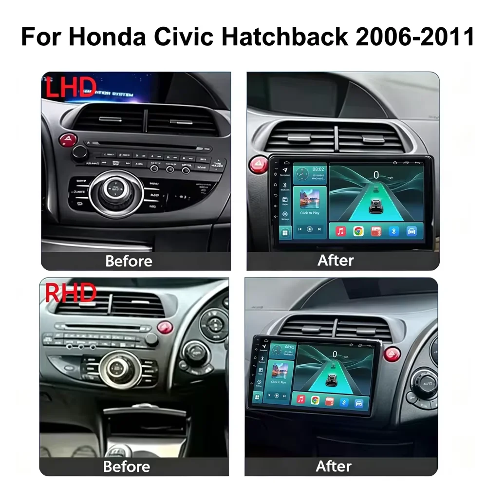 Cortex-A76 Octa-Core Android 16 Car GPS For Honda Civic Hatchback 2006 - 2011 Stereo Head Unit Multimedia Player Touch Screen BT