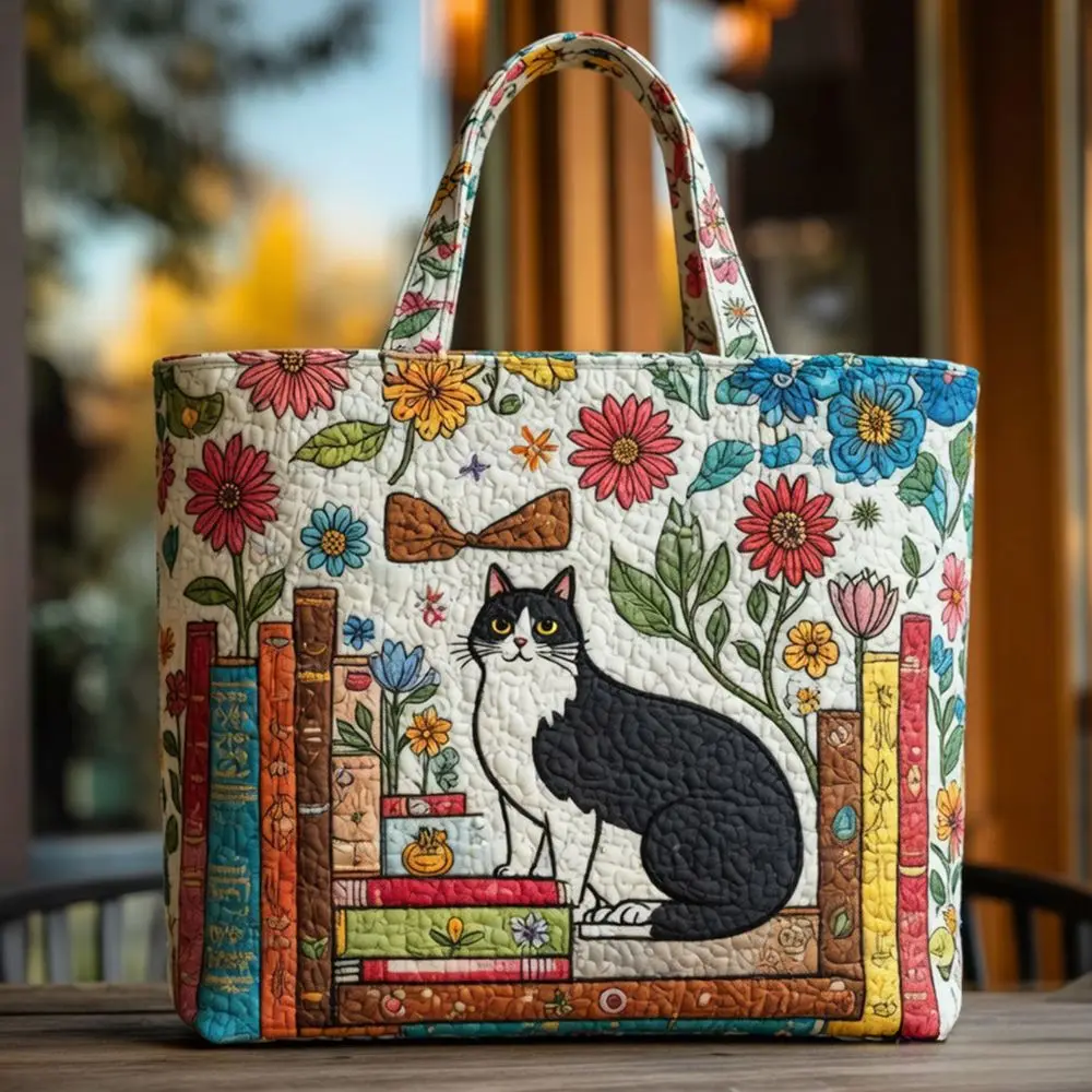 Vintage Women Quilted Tote Bag Lightweight 3D Printed Patterns Canvas Shoulder Bag Large Capacity Cotton Shopping Bag Lady Girl