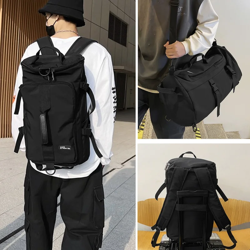 Gym Travel Backpack Sports Shoulder Crossbody Bag Black Round Bag for Men Women Outdoor Training Fitness Weekender Duffel Sack