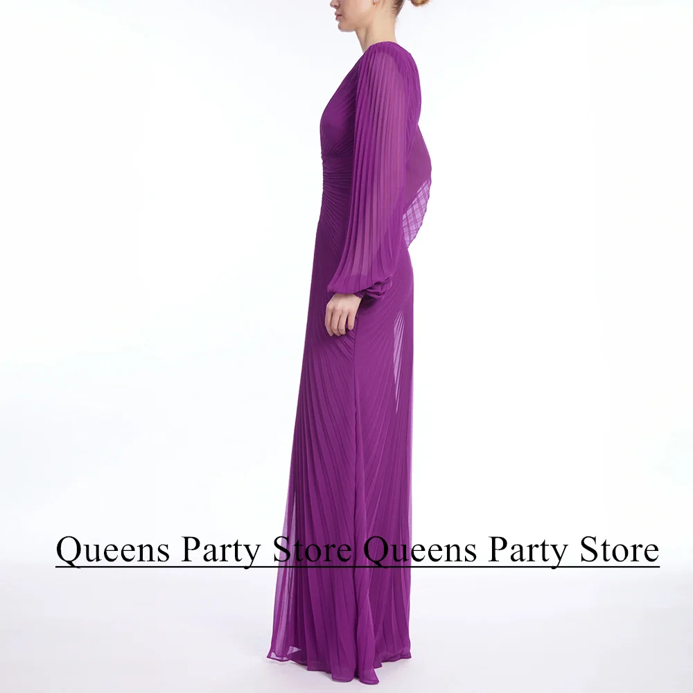 Woman Purple Wedding Guest Party Dresses Customized V Neck Puff Sleeves Pleat Chiffon Mermaid Mother of The Bride Dress