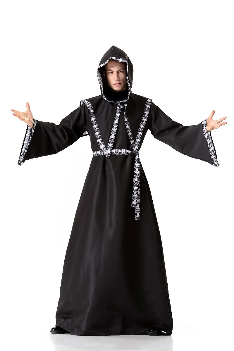 Adulto Halloween Cosplay Assistente Bruxas Grim Reaper Traje Homens e Mulheres Casais Preto Robes Trajes