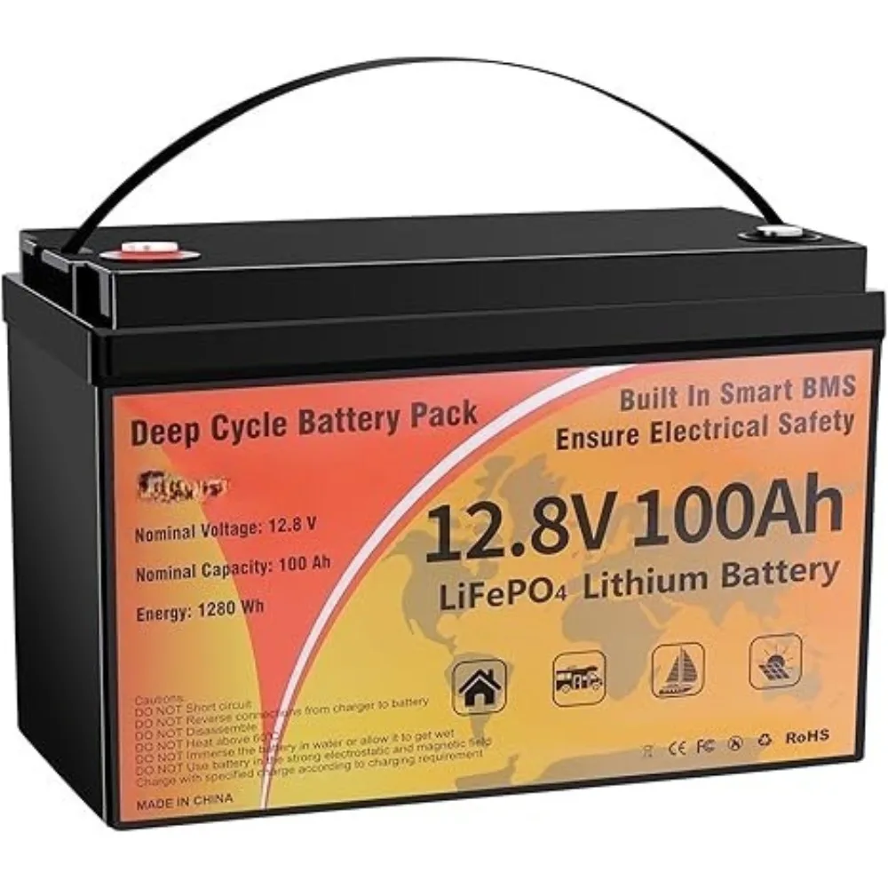 

12V 100Ah LiFePO4 Lithium Battery Group 31 with Built-in Smart 100A BMS, 15000+ Deep Cycles & 10-Year Lifespan CustomizedCustom