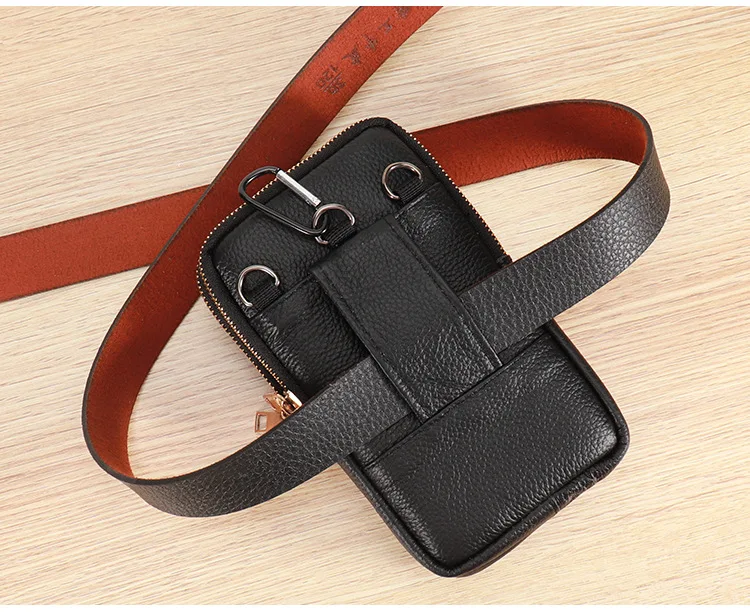 Herren-Leder-Gürteltasche für Outdoor-Arbeit, Handyhülle mit Großer Kapazität, Schulterriemen, Umhängetasche für Business und Freizeit – Detail 10