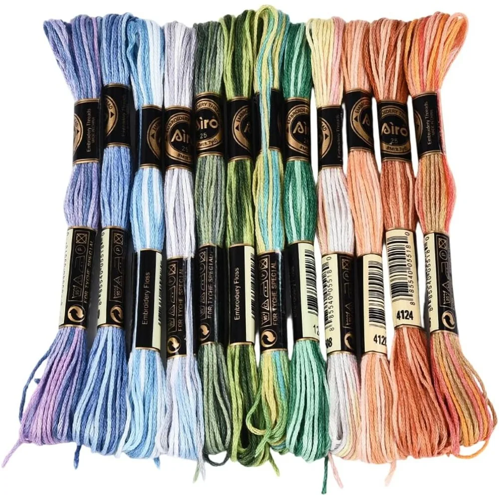 

12 Skeins 105 Yards Cross Stitch Floss Variegated Friendship Bracelet String 6 Ply Polyester Colorful Gradient Embroidery Thread