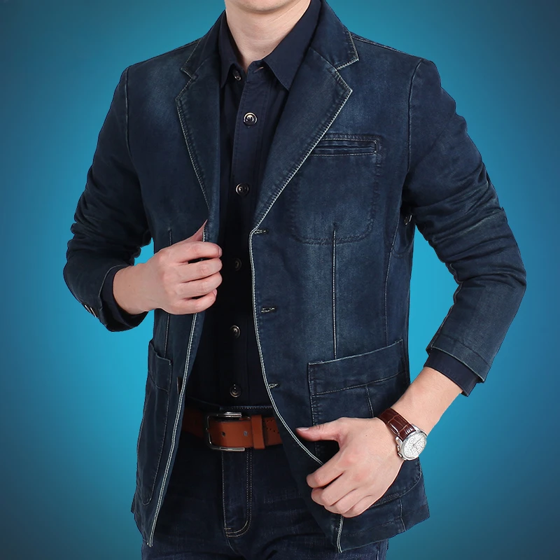 Men's Denim Suit Jacket 2024 Spring and Autumn Cottonmaterial Retro Slim Fit Business and Leisure Outerwear Men's Denim Jacket