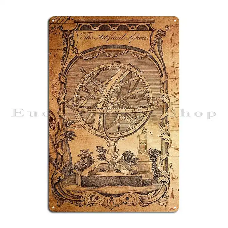 Impresión antigua de una esfera de Armilario para navegación celestial y astral, letrero de Metal, Bar, cueva, cartel de estaño personalizado para Club