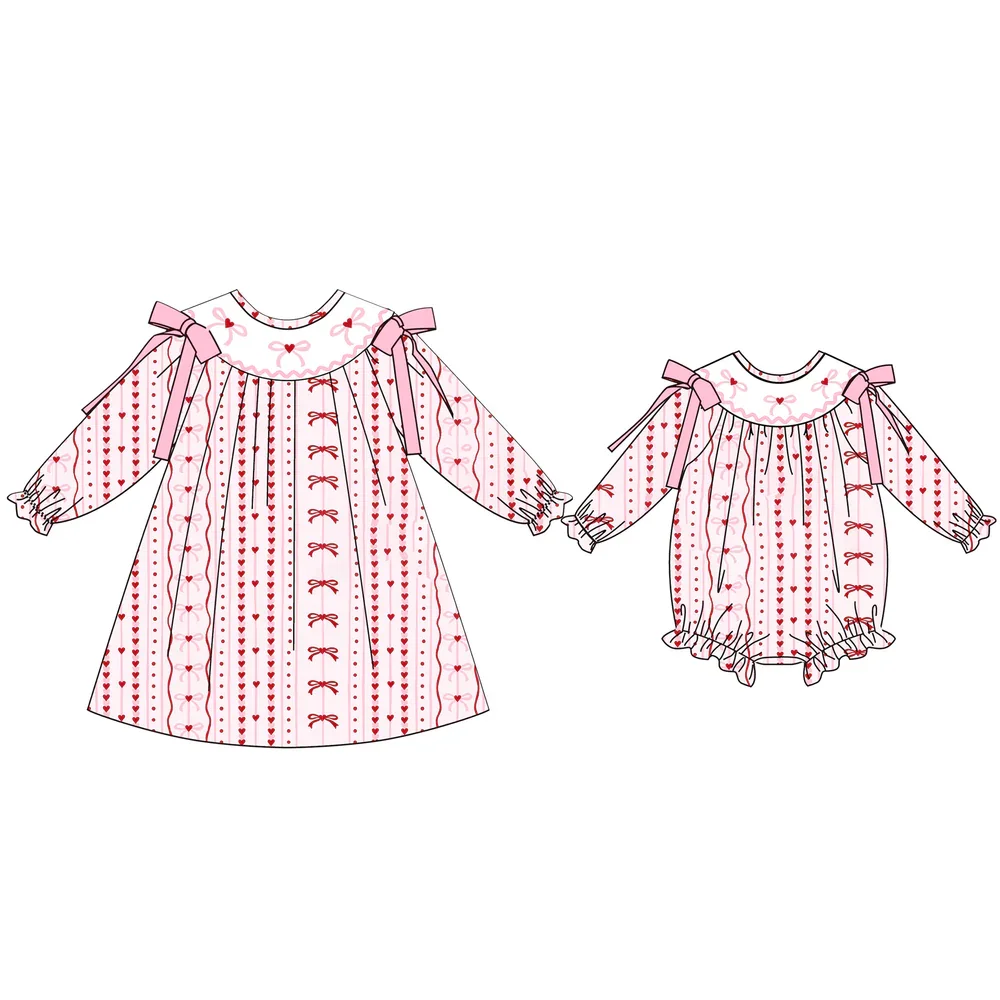 

Fashion Kids Boutique Dress Baby Romper Cute Clothes Children's Clothing Valentine's Day Heart Bows Print Dress