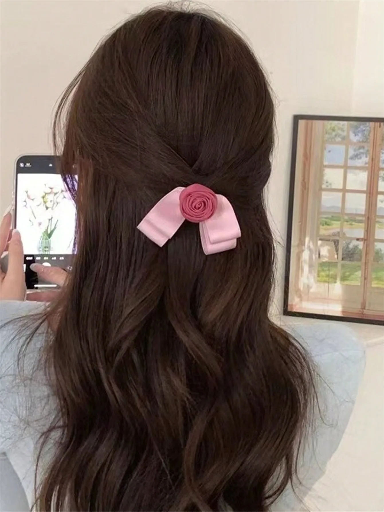 1 ladies summer fresh and sweet new rose hair clip back head bow half tied side fringe with broken hair clip hair accessories