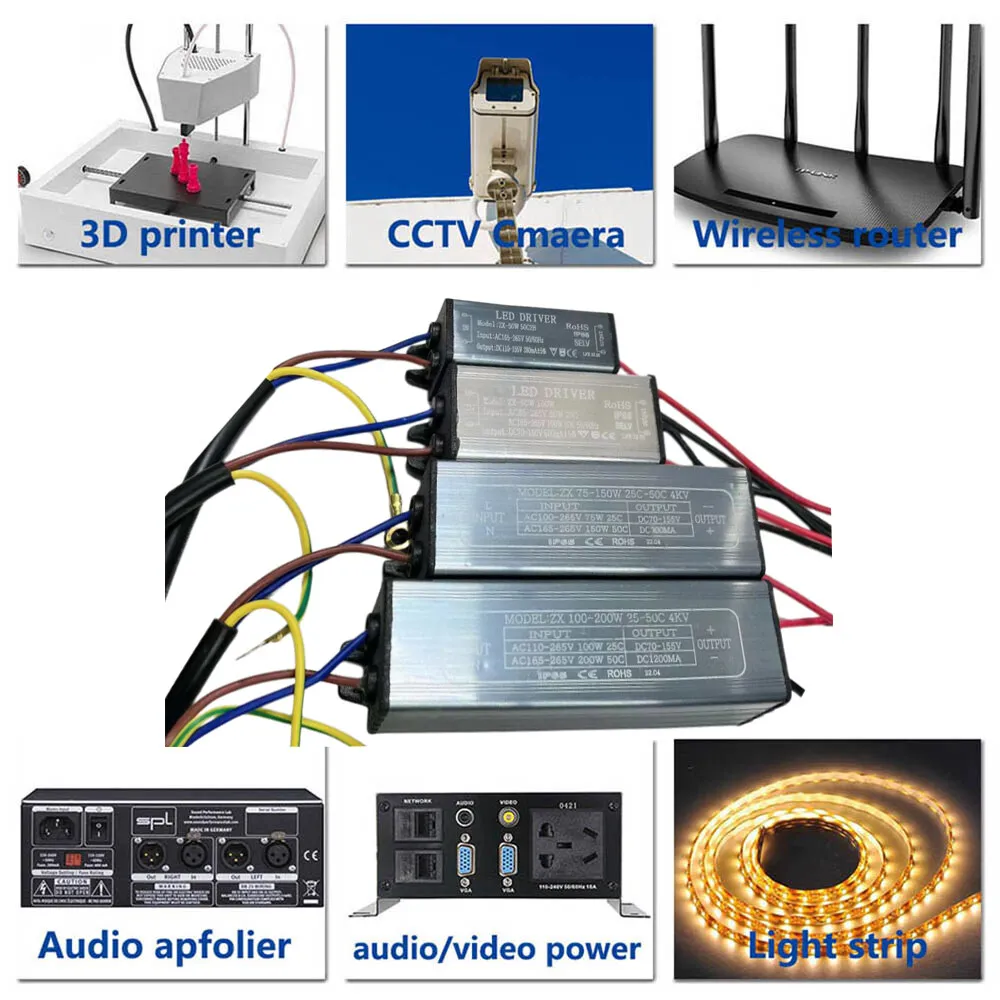 AC175-265V LED Driver 8-30W 50W 100W 150W 200W Non-Isolating Waterproof Adapter Transformer Non-Isolating Power Supply Convert