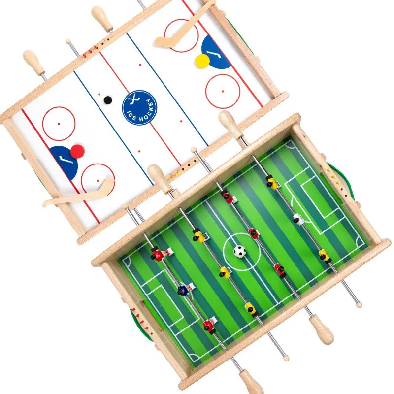 

2 in 1 Soccer and Ice Hockey Kids Board Game Funny Family and Party Game Set High Quality Wooden Football Table Game