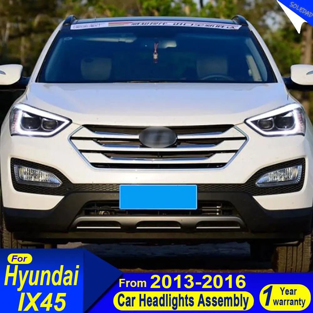

Auto Headlights For Santafe ix45 2013 2014 2015 2016 latest Styling LED Daytime Lights Dual Projector Car Accesorios Modified