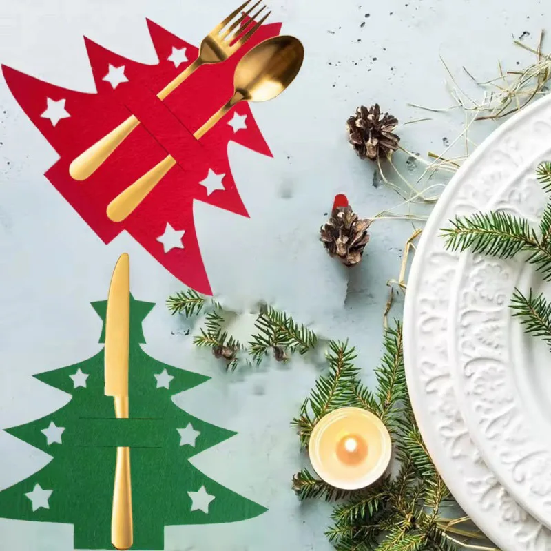 شجرة عيد الميلاد على شكل ورأى أدوات المائدة الحصير نجوم دائم سكين شوكة الوسادة للمنزل عيد الميلاد الجدول زينة الجدول الملحقات #3