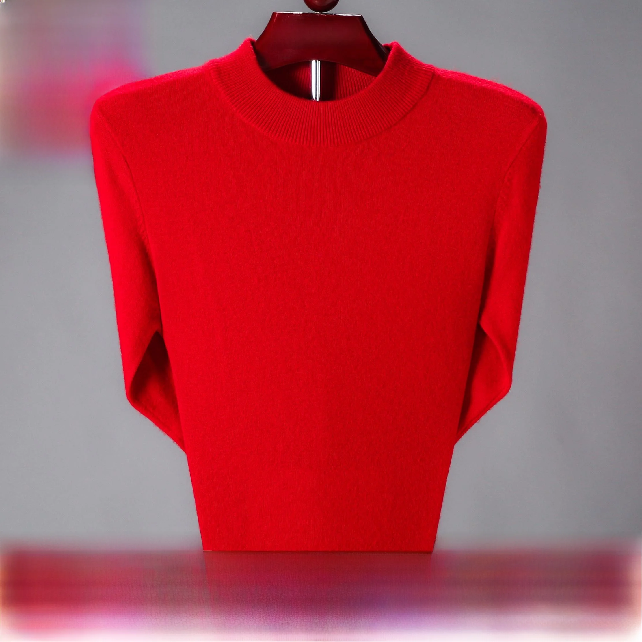 

Мужской шерстяной свитер Hengao Yang с высоким воротником, осень-зима, красного цвета для среднего и молодого возраста, повседневный деловой свитер