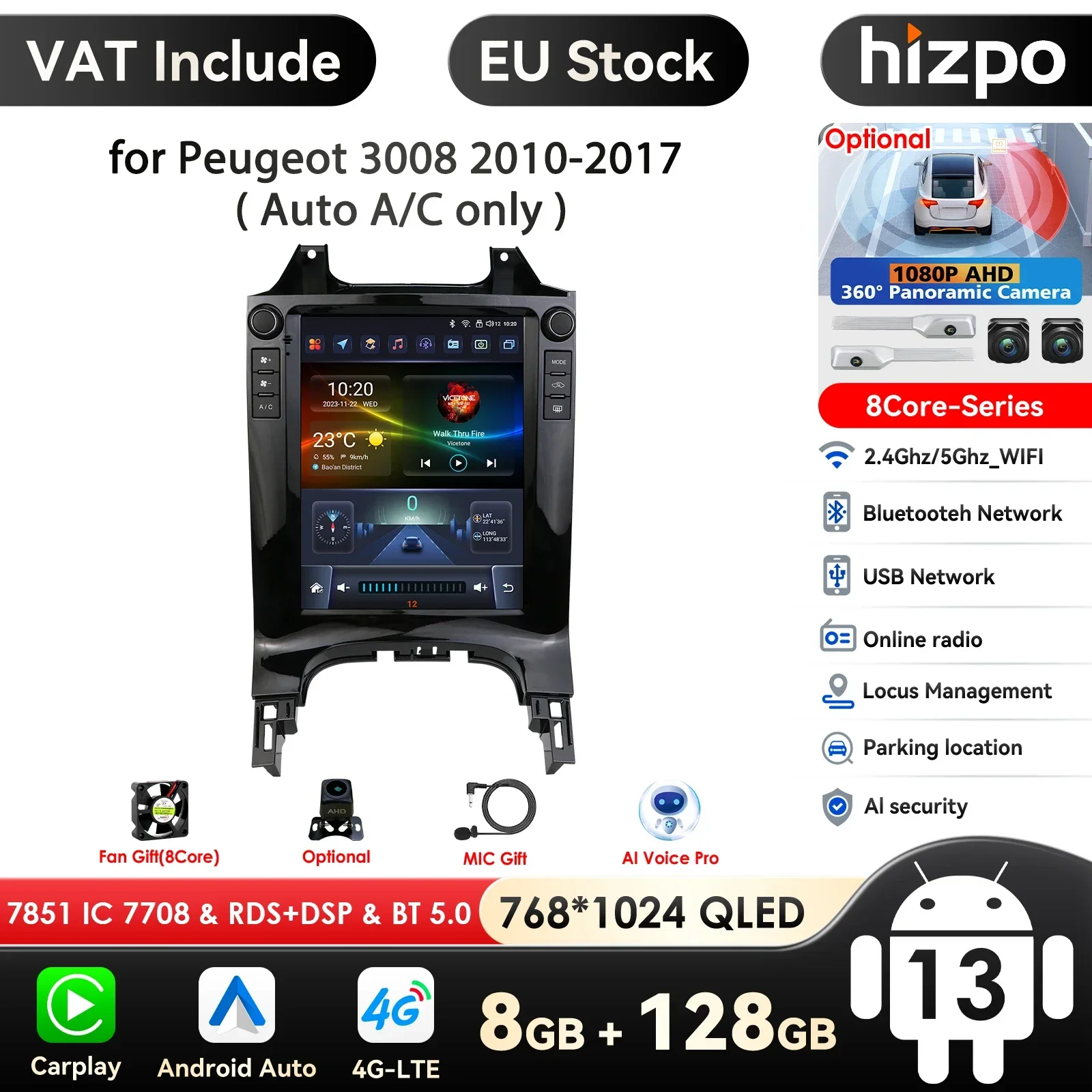 Für Snapdragon AI Intelligente Systeme Autoradio für Peugeot 3008 2012-2016 Radio Multimedia-Videoplayer Navigation GPS WIFI 4G
