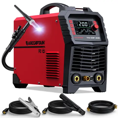 ARCCAPTAIN TIG Welder AC/DC 200A with Pulse 7 in 1 Aluminum Welding Machine | 110V/220V, With Square/Triangular Wave/Spot TIG/Stick/MMA MultiProcess Welding Machine/ Automotive Fabricators /TIG200PACDC