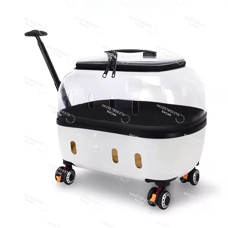 Fashion Transparent Cat Cage Large Capacity Pet Suitcase Breathable Cat Carriers Pull Rod/Handheld Dual Use Cat Transport Cart