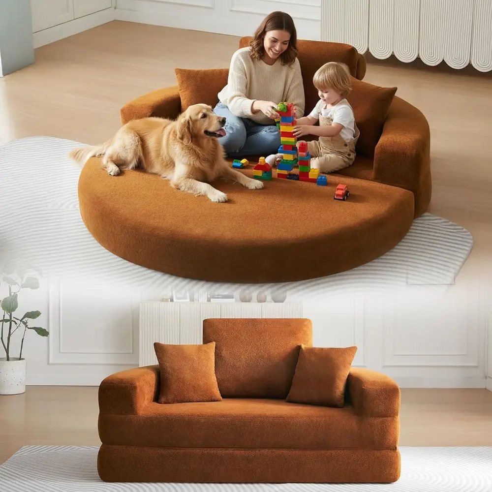 

Oversized 71 Round Couch Bed, 2-in-1 Loveseat Sofa for Living Room, No Assembly Required, Orange