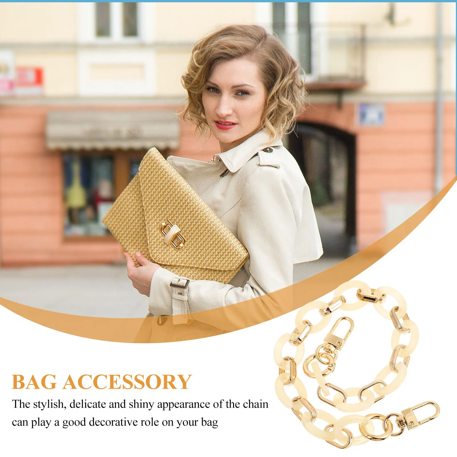 

Vintage Style Resin Bag Chain Compact Chic Purse Shoulder Strap for Outdoor Leisure Party Date Handbag Accessory